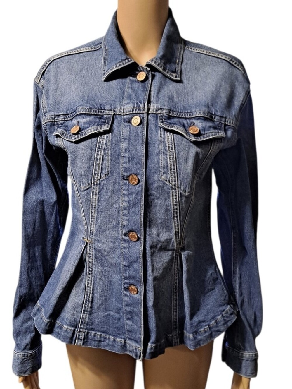 GAP Classic Wash Blue Denim Peplum Jacket